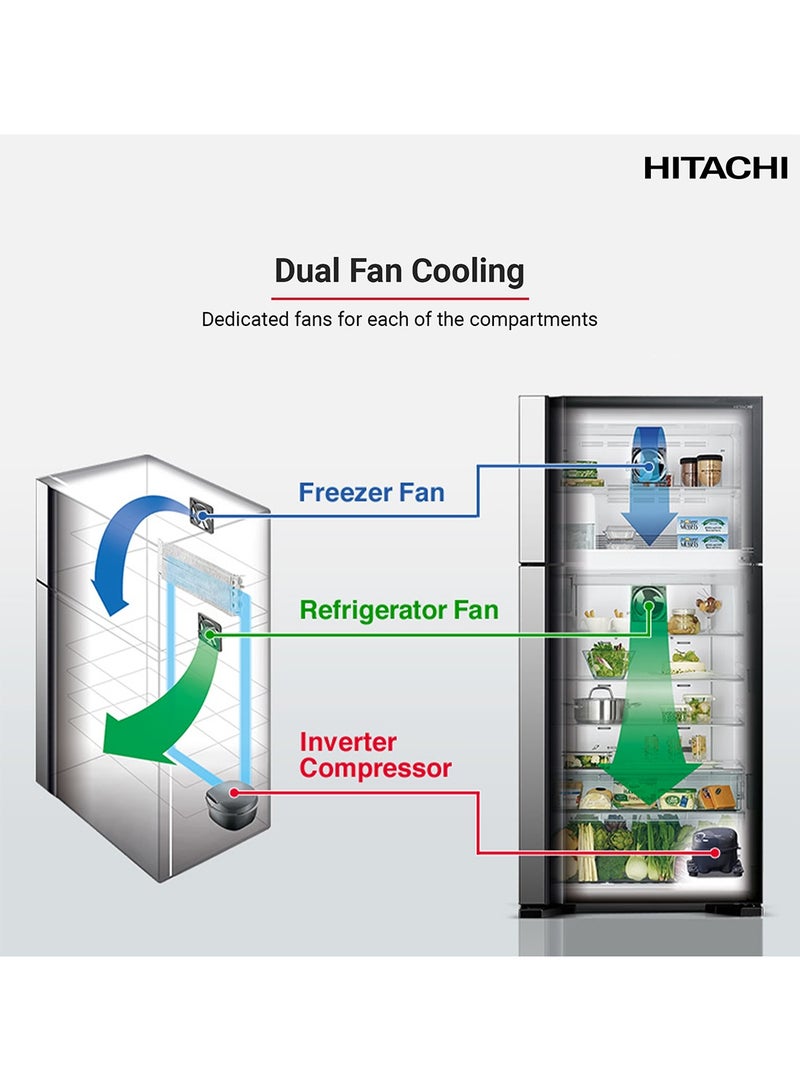 HITACHI 715L Gross And 510L Net Capacity Top Mount Double Door Refrigerator, 2 Doors Fridge With Dual Fan Cooling, Touch Screen Control, Twist Ice Tray 150 W RV715PUK7KPSV Silver - Image 4