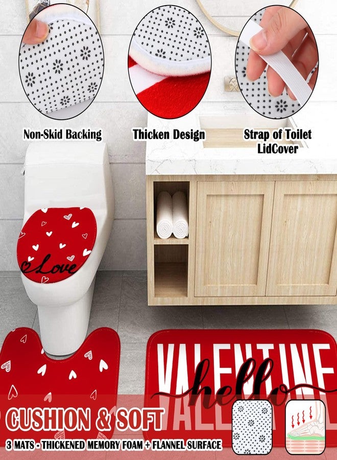 Drydiet 4 Pcs Valentine's Day Shower Curtain Set, Non Slip Rugs Toilet Lid Cover U Shape Bath Mat and 12 Hooks Love Heart Shape Red Bathroom Supplies for Valentines Accessories Decor Set - Image 5