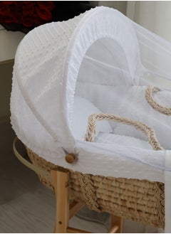 StarKids Baby Moses Basket Cradle With Rocking Stand, White  - Image 5