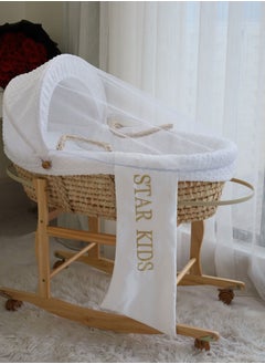StarKids Baby Moses Basket Cradle With Rocking Stand, White  - Image 2
