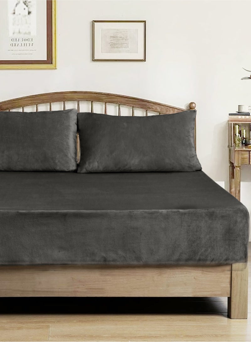 Master Home Textile Velvet Fitted Sheet Set, Queen Size - 3PCS,Fits 160 x 200 cm Bed, Soft & Cozy - Image 1