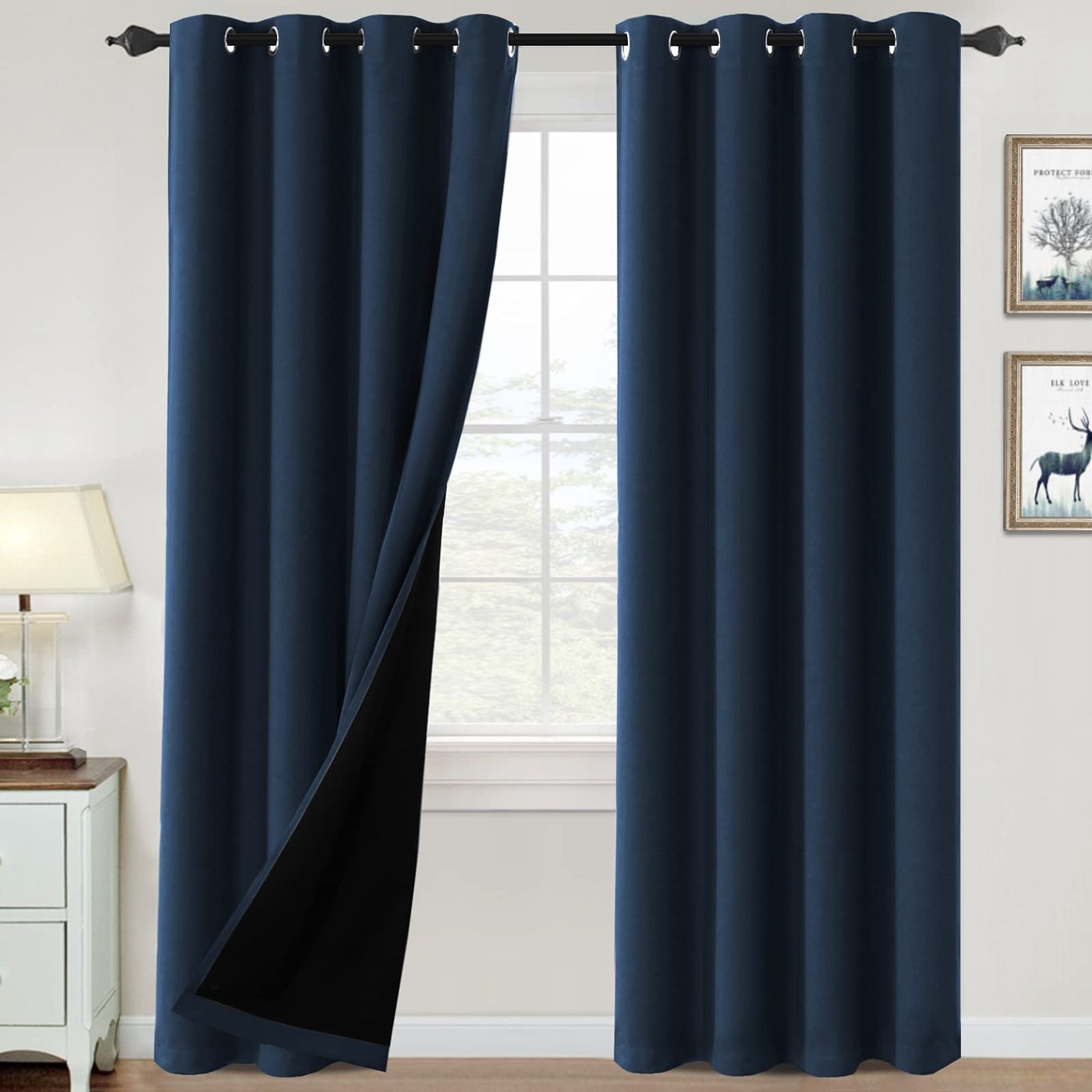 H.VERSAILTEX HVERSAILTEX 100 Blackout Curtains for Bedroom Thermal Insulated Blackout Curtains 84 inch Length Heat and Full Light Blocking Curtains for Living Room with Black Liner 2 Panels Set Navy
