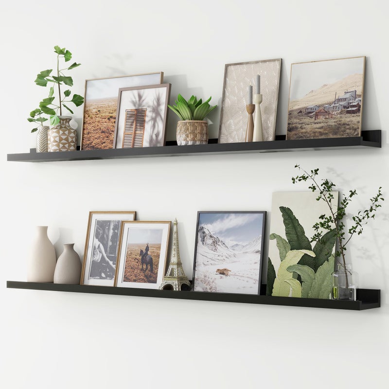 FLYJOE Picture Ledge Shelf, Floating Shelves Set of 2, 56 Inches Long Large Nursery Book Shelves for Toys Storage, Kids Bookshelf Wall Mounted for Living Room Bedroom Decor Books Photo Frames, Black - Image 1
