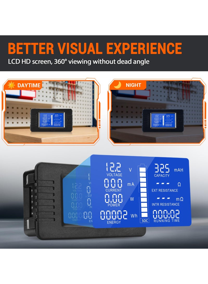 DC 9 in 1 Battery Monitor Meter with Shunt, 0-200V 0-100A LCD Display Digital Current Voltage Power Energy Meter, Easy Installation Multimeter Voltmeter Ammeter for Cars RV Solar System - Image 5