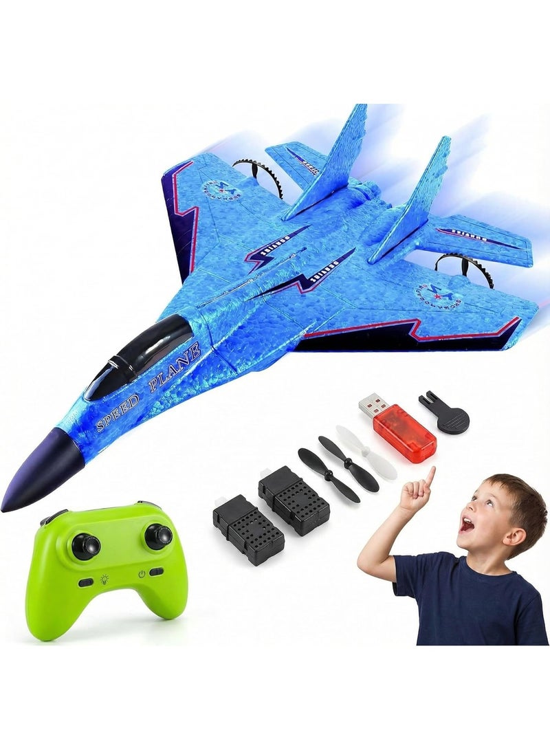 ARGT RC Airplane for Kids, 2.4GHz Remote Control Fighter Jet with LED Lights, EPP Foam Glider, 2 Battery, Indoor Outdoor Flying Toy Gift for Boys Girls - Image 1