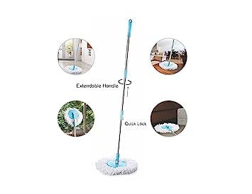 QUALIZA 360 Spin Cleaning Mop Stainless Steel Rod Handle Stick Set with 2 Refills for Home and Bathroom Floor Tiles Blue - Image 5