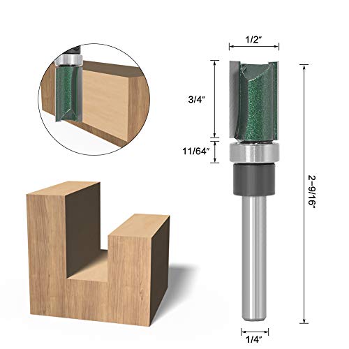Wolfride 4PCS Straight Router Bit with Bearing, 1/4-Inch Shank Top Bearing Flush Trim Template Router Bit - Image 3