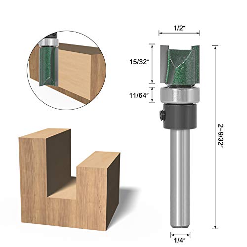 Wolfride 4PCS Straight Router Bit with Bearing, 1/4-Inch Shank Top Bearing Flush Trim Template Router Bit - Image 2