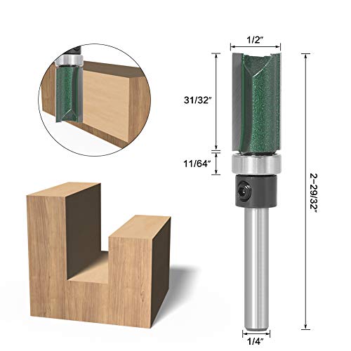 Wolfride 4PCS Straight Router Bit with Bearing, 1/4-Inch Shank Top Bearing Flush Trim Template Router Bit - Image 4