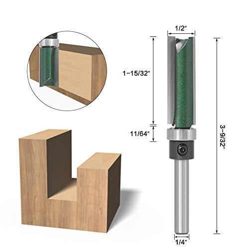 Wolfride 4PCS Straight Router Bit with Bearing, 1/4-Inch Shank Top Bearing Flush Trim Template Router Bit - Image 5