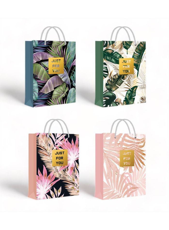 DeloPik Gift Bags, Favor Bags, with Handles and Bow Ribbon, 18 x 23 x 10-cm Waterproof Colorful Paper Gift Bags, for Baby Shower, Birthday, Wedding, Party, Festival, Holiday(pack of 4)