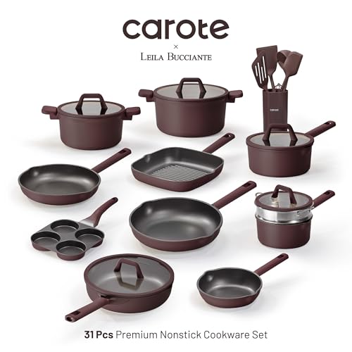 CAROTE 31PCS Pots and Pans Set, Nonstick Cookware Set Kitchen Non Stick Induction Titanium Cookware Non-toxic Granite Cooking set, PFOA Free - Image 2