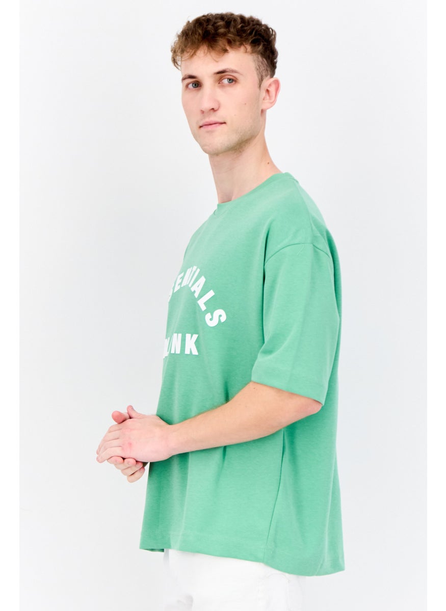 Blank Essentials - Men Crew Neck Short Sleeve Brand Logo T-Shirt, Tropical Green - Image 1