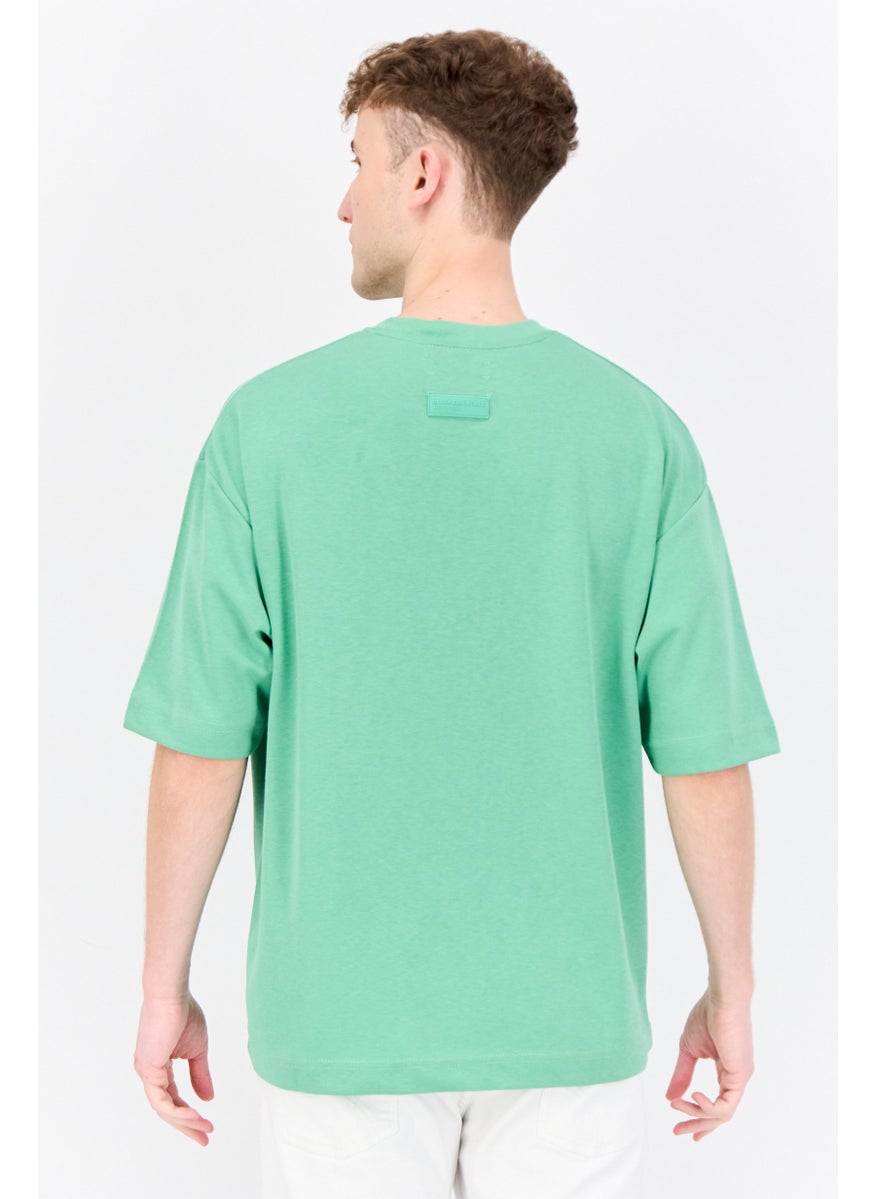 Blank Essentials - Men Crew Neck Short Sleeve Brand Logo T-Shirt, Tropical Green - Image 1