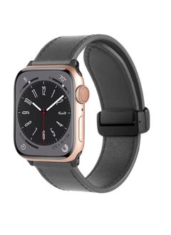TenTech Leather Watch Band for Apple Watch Ultra/Ultra 2, Size 49mm 45mm 44mm 42, Genuine Leather Band with Magnetic Clasp for iWatch Series 9/8/7/6/5/4/3/2/1/ SE – Dark gray