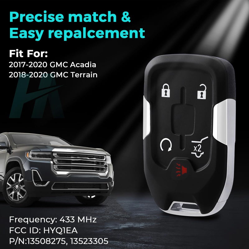 HelloAuto Key Fob for GMC Acadia Terrain 2017 2018 2019 2020 2021 Key Fob Cover Replacement 5 Buttons Key Fob Shell (HYQ1EA) - Image 2