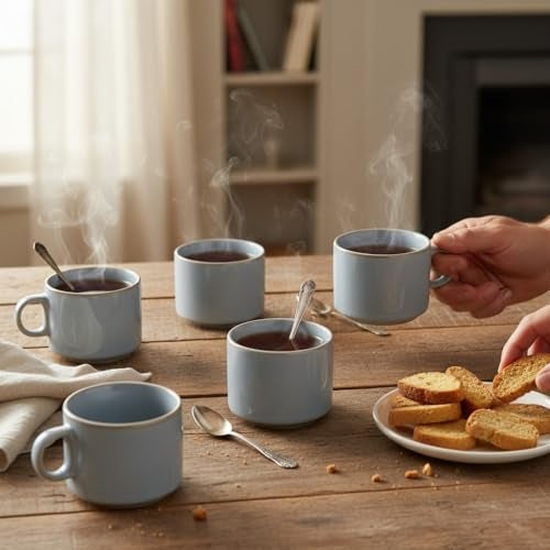 Beyond Homes Ceramic Tea Cups Set of 6 | Microwave & Dishwasher Safe Coffee Mugs | Elegant Printed Tea Cups for Home, Office & Gifting | 280 ml Each (Blue) - Image 2