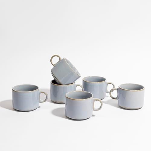 Beyond Homes Ceramic Tea Cups Set of 6 | Microwave & Dishwasher Safe Coffee Mugs | Elegant Printed Tea Cups for Home, Office & Gifting | 280 ml Each (Blue) - Image 1