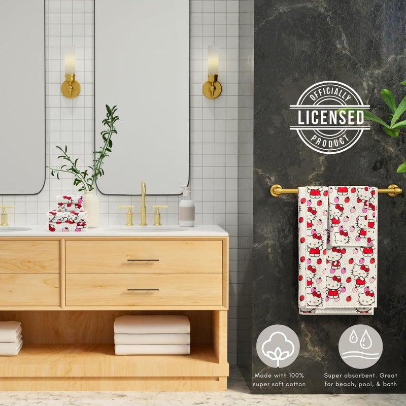 Franco Hello Kitty Oversized Bath Towel â€“ 100% Cotton Super Soft & Abosrbent - Strawberry Print â€“ 30â€ x 54â€ (Officially Licensed Product) by Franco - Image 3