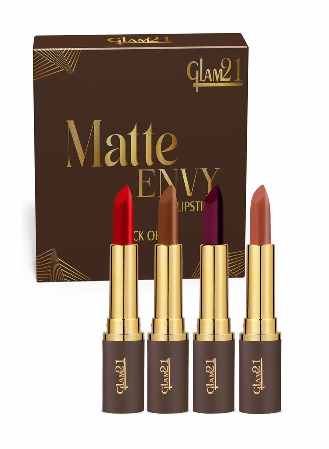 Glam 21 Glam21 Matte Envy Creamy Matte Lipstick for Women | Smudge & Transfer Proof | Intense Color & Bold Finish | Smooth & Light Weight | Up to 12H |Combo Pack Of 4 | Each 3.5gm - Image 1