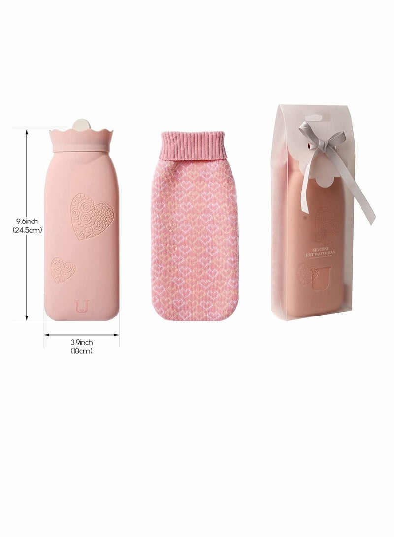 SYOSI Hot Water Bottle Bag with Knit Cover for Microwave Heating Silicone Hot  Cold Therapies Back Pain   Gift for gi rlfri en d Mather Valen tine's Day Gift Exchange Party Pink Long - Image 5