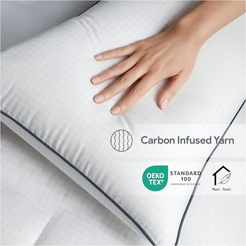 bien LIVING Ultra Soft Microfiber Anti Stress Bed Pillow for Sleeping & Neck Pain Relief for Back, Side & Stomach Sleeper, 17x27 Inches, White Grey, Pillow Set of 2 - Image 2