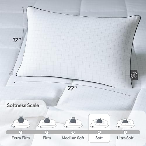 bien LIVING Ultra Soft Microfiber Anti Stress Bed Pillow for Sleeping & Neck Pain Relief for Back, Side & Stomach Sleeper, 17x27 Inches, White Grey, Pillow Set of 2 - Image 3