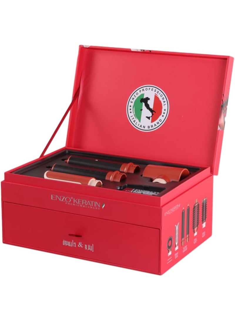 ENZO مجموعة تصفيف الشعر ENZO كيراتين B2 6 في 1 – محرك 130,000 دورة في الدقيقة | فرشاة هواء ساخن احترافية، قضبان تجعيد وفوهات لتكثيف الشعر - Image 3
