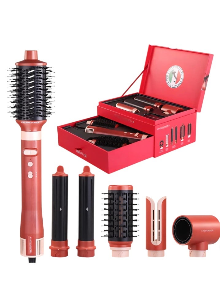 ENZO Keratin B2 6-in-1 BLDC Hair Styling Kit – 130,000 RPM Motor | Professional Hot Air Brush, Curling Rods & Volumizing Nozzles