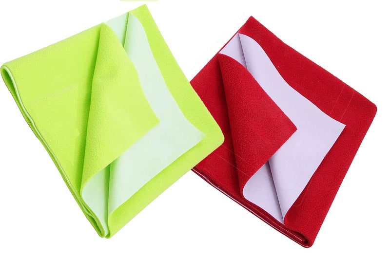 GIANT IMPEX Waterproof Antibacterial Quick Dry Ultra Absorbent Baby Dry Sheet/Bed Wetting Protector/Crib Sheet/Play Large-Pack of 2, Pista Green & Red - Image 1