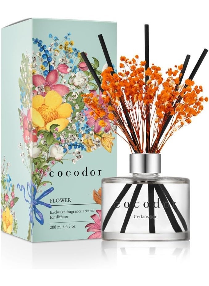 كوكودور مجموعة موزّع عطر بالعيدان من كوكودور / 6.7 أونصة موزّع عطر منزلي بعيدان مناسب لديكور رفوف الحمّام برائحة خشب الأرز - Image 1