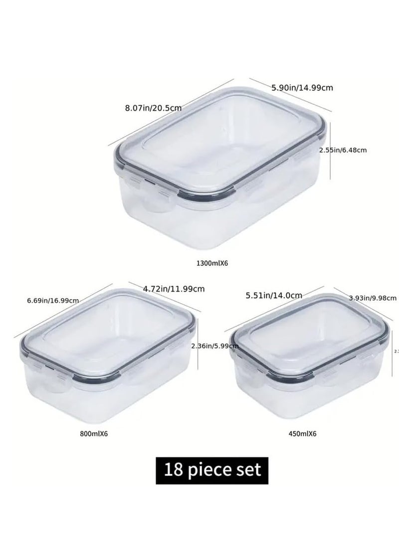 راكسوم مجموعة من 18 قطعة من حاويات تخزين الطعام مع أغطية قفل + 20 ملصقًا، حاويات بلاستيكية كبيرة مستطيلة الشكل (موفرة للمساحة) محكمة الغلق لإعداد الوجبات للمطبخ والثلاجة، خالية من مادة BPA وآمنة للاستخدام في الميكروويف - Image 2