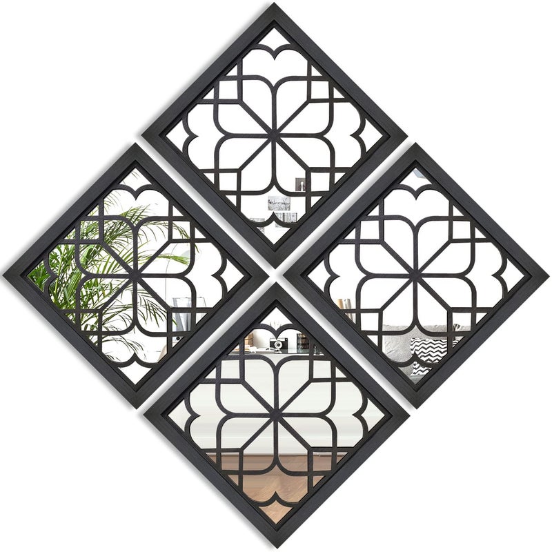 Wocred Set of 4 Mirrors Square Wall MirrorGorgeous Rustic Farmhouse Accent MirrorBlack Entry Mirror for Bathroom RenovationBedroomsLiving Rooms and More12x124pcs