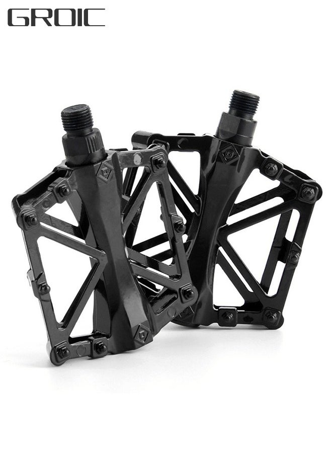 GROIC Mountain Road Bicycle Flat Bike Pedals 9/16 for MTB with 16 Anti-Skid Pins -Universal Lightweight Aluminum Alloy Platform Pedal-2 Packs  - Image 1