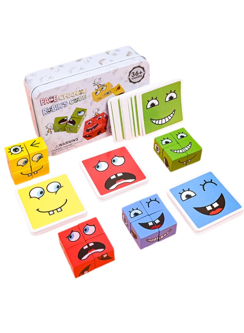 Wooden Expression Building Blocks 3D Puzzle Children's Educational Suitable For Over 3 Years Old Boys And Girls - Image 1