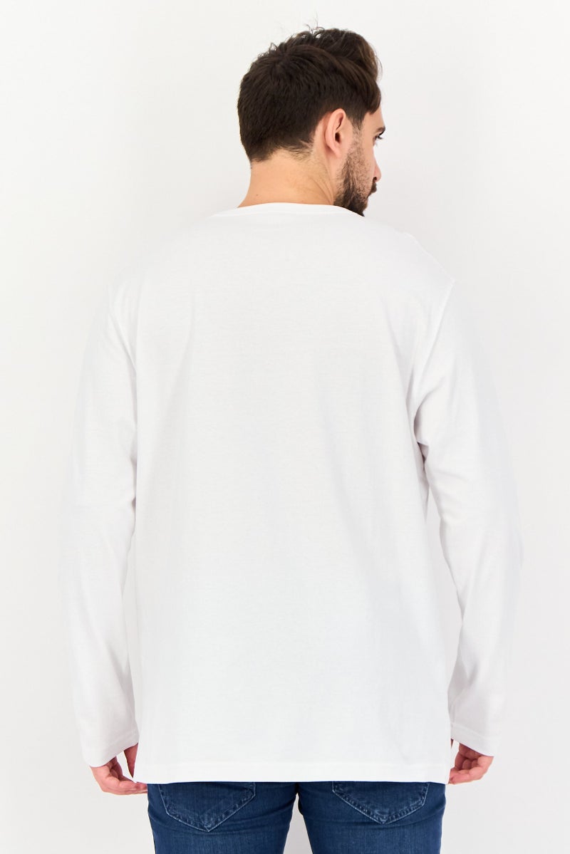 Celio Men Crew Neck Long Sleeve Plain T-Shirt, White - Image 4