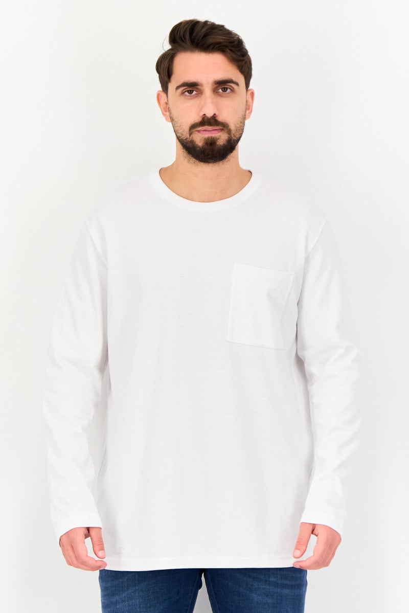 Celio Men Crew Neck Long Sleeve Plain T-Shirt, White - Image 1