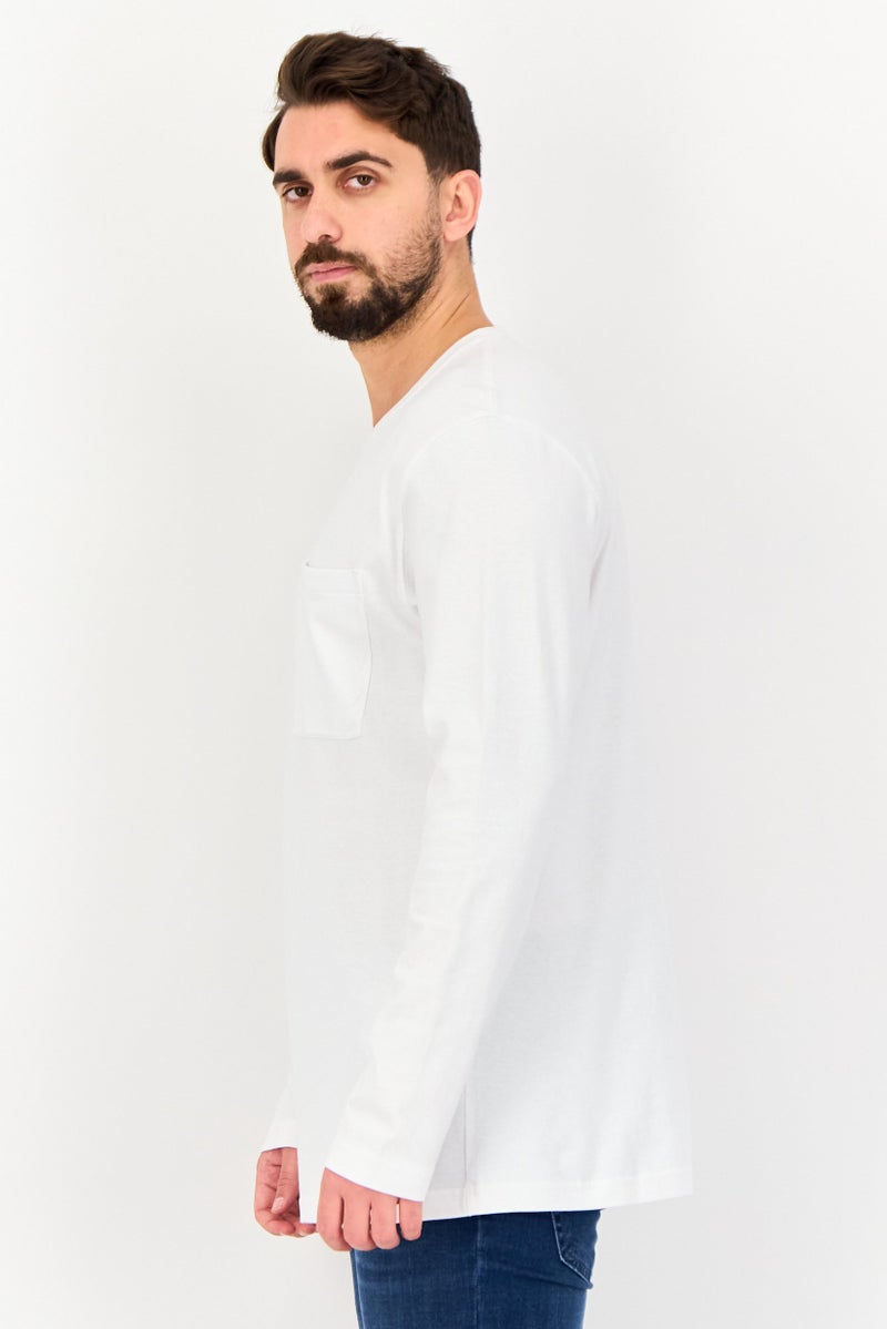 Celio Men Crew Neck Long Sleeve Plain T-Shirt, White - Image 2