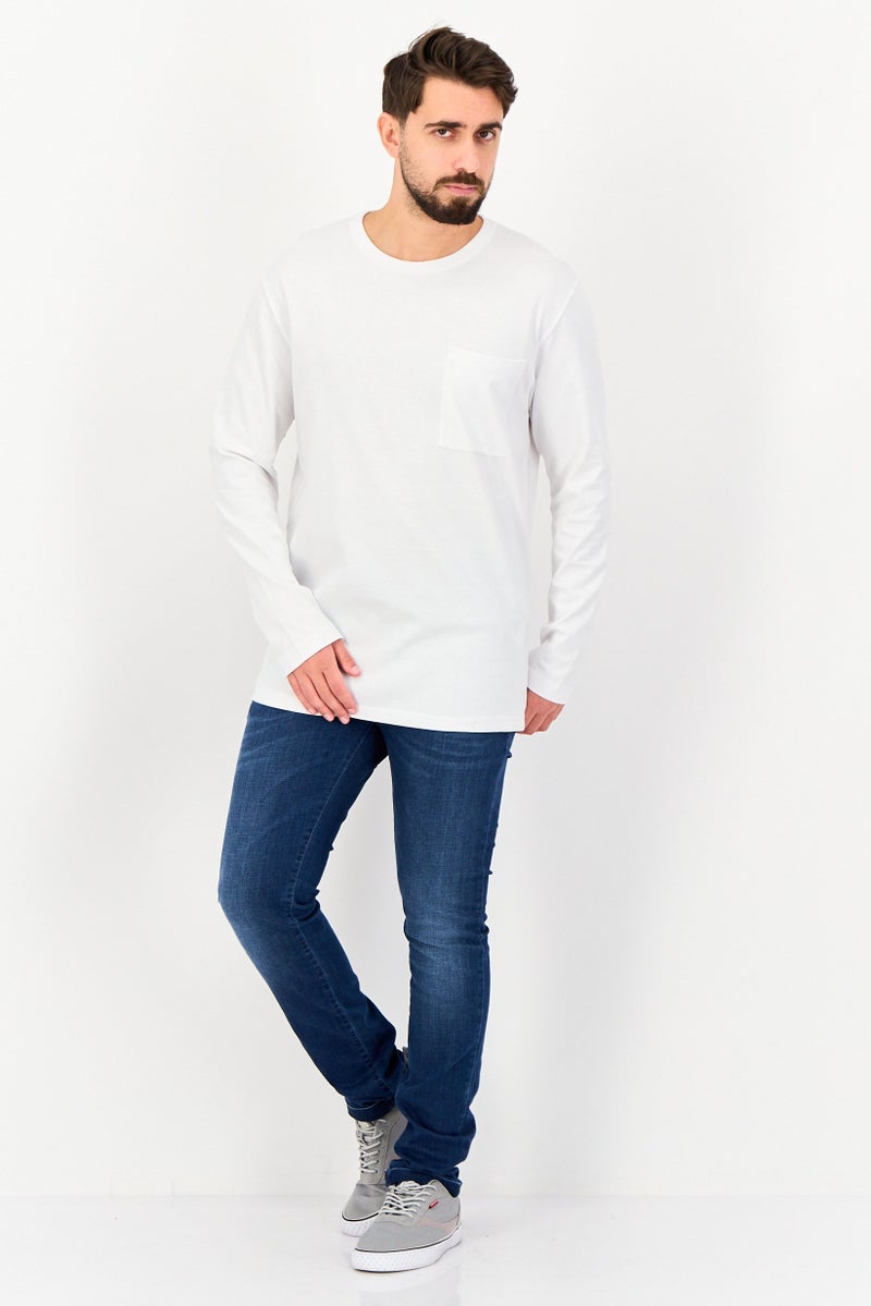 Celio Men Crew Neck Long Sleeve Plain T-Shirt, White - Image 3