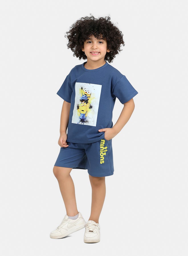 ريمينت طقم شورت برسومات كرتونية للاولاد ازرق - Image 1