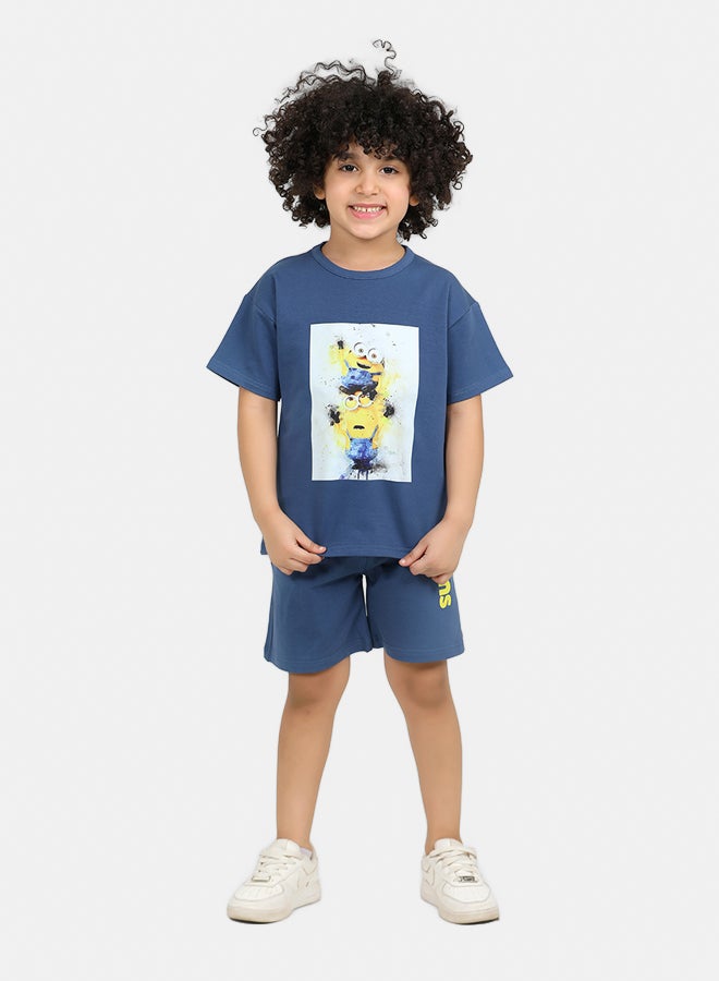 ريمينت طقم شورت برسومات كرتونية للاولاد ازرق - Image 2