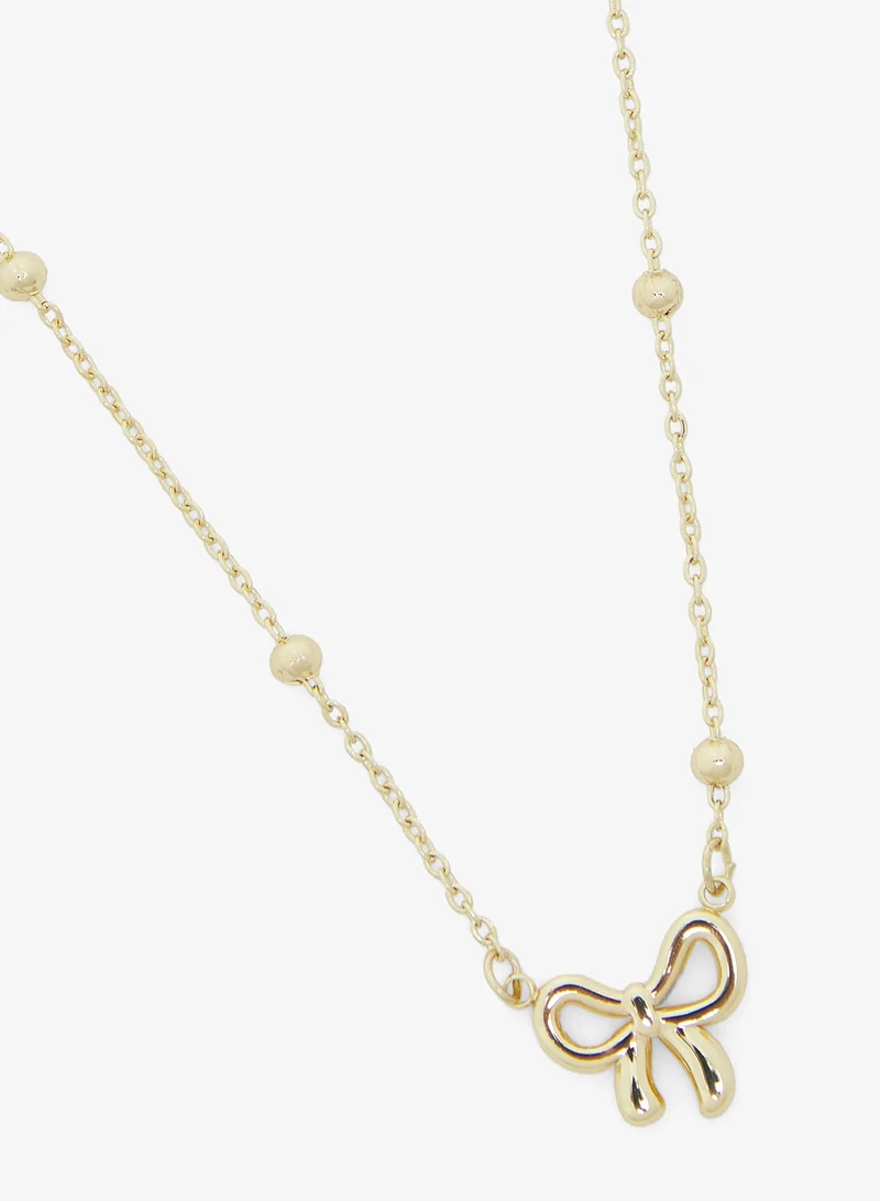 جينجر Layered Heart & Bow Charm Necklace