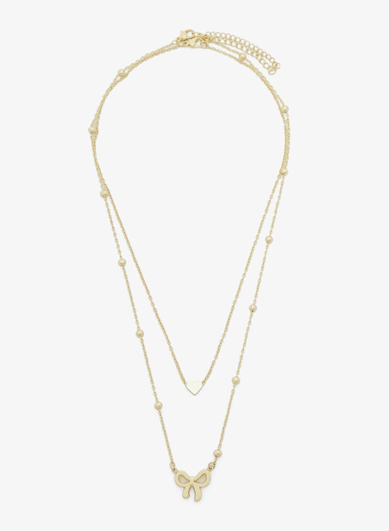 Ginger Layered Heart & Bow Charm Necklace - Image 1