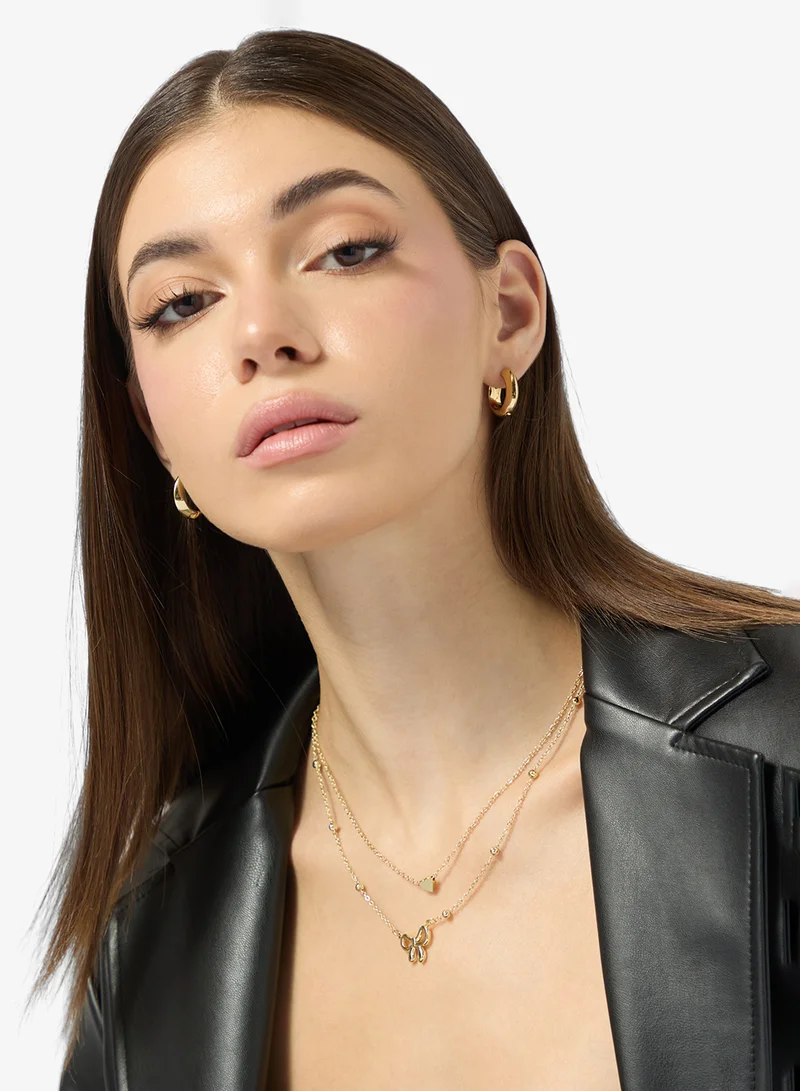 Ginger Layered Heart & Bow Charm Necklace