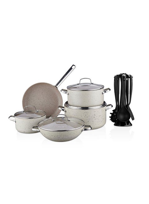 Korkmaz Granita 2Xl 15 Pcs Cookware Set | Granite Cookware Sets | Induction Base Cookware Pots And Pans Set