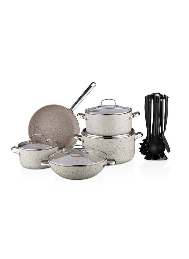 Korkmaz Granita 2Xl 15 Pcs Cookware Set | Granite Cookware Sets | Induction Base Cookware Pots And Pans Set