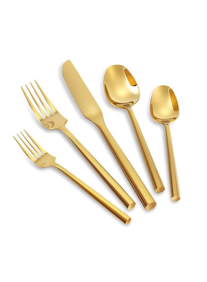 Kelenfer Gold Silverware Set Flatware Set Stainless Steel Cutlery Set 60 Pieces Thick Heavy Hexagon Handle Service for 12 - Image 1