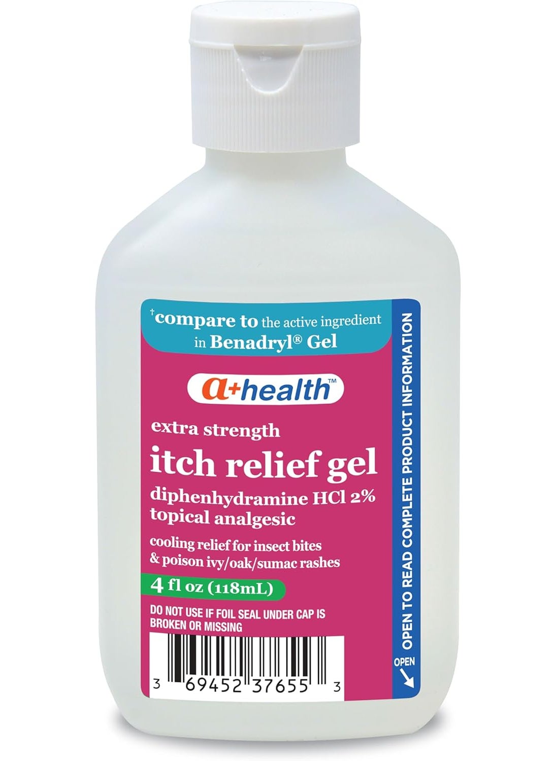 a+health Extra Strength Itch Relief Gel, Diphenhydramine HCl 2% Topical Analgesic, Relives Itching and Pain for Bug Bites, Rashes, Poison Ivy, Oak and Sumac, Made in USA, 4 Ounces 