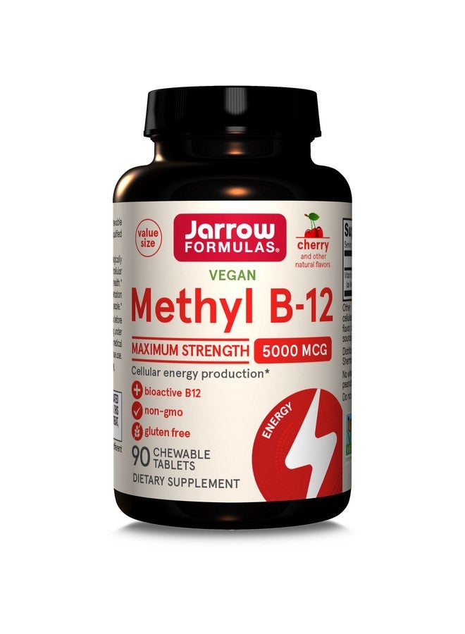 jarrow formulas Maximum Strength Methyl B 12 5000 Mcg Dietary Supplement 90 Cherry Flavored Chewable Tablets Bioactive Vitamin B 12 Supports Cellular Energy Production Sleep & Brain Health - Image 1