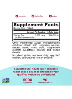 jarrow formulas Maximum Strength Methyl B 12 5000 Mcg Dietary Supplement 90 Cherry Flavored Chewable Tablets Bioactive Vitamin B 12 Supports Cellular Energy Production Sleep & Brain Health  - Image 5